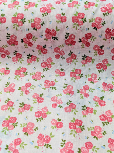 Pink Sally Poly Cotton Triple Rose Floral Fabric, Small Print Fabric, Small Flower Fabric